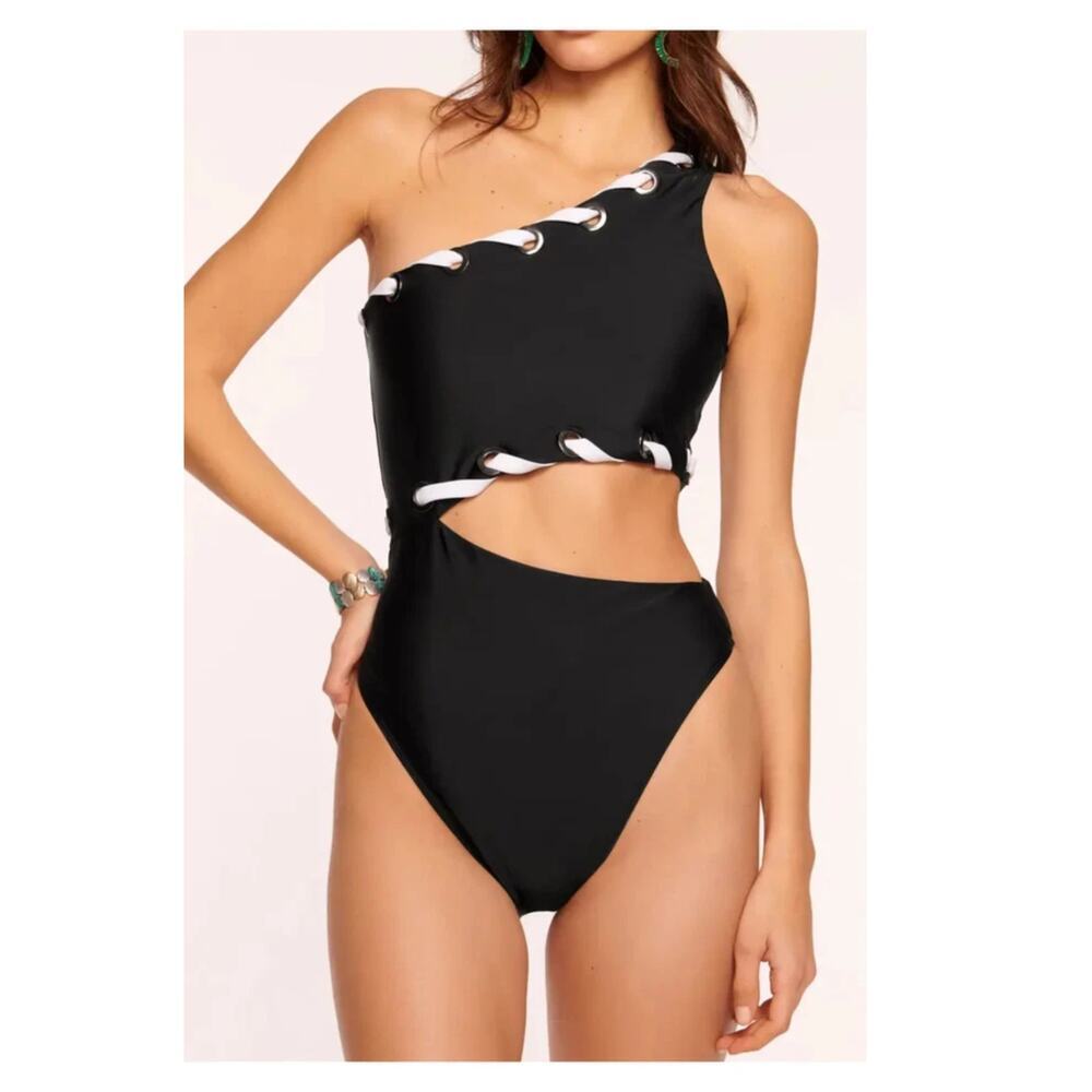 NWT Ramy Brook Verdie Lace-Up One-Shoulder One-Piece Swimsuit Size Large